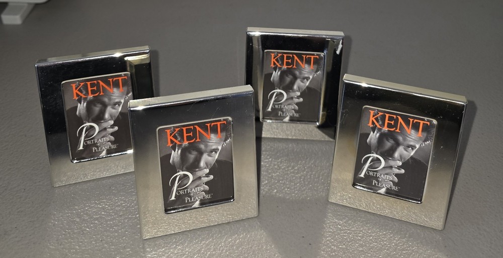 4 Vintage KENT Cigarettes Silver Plated Small Picture Frames Easel Back 2 Damage