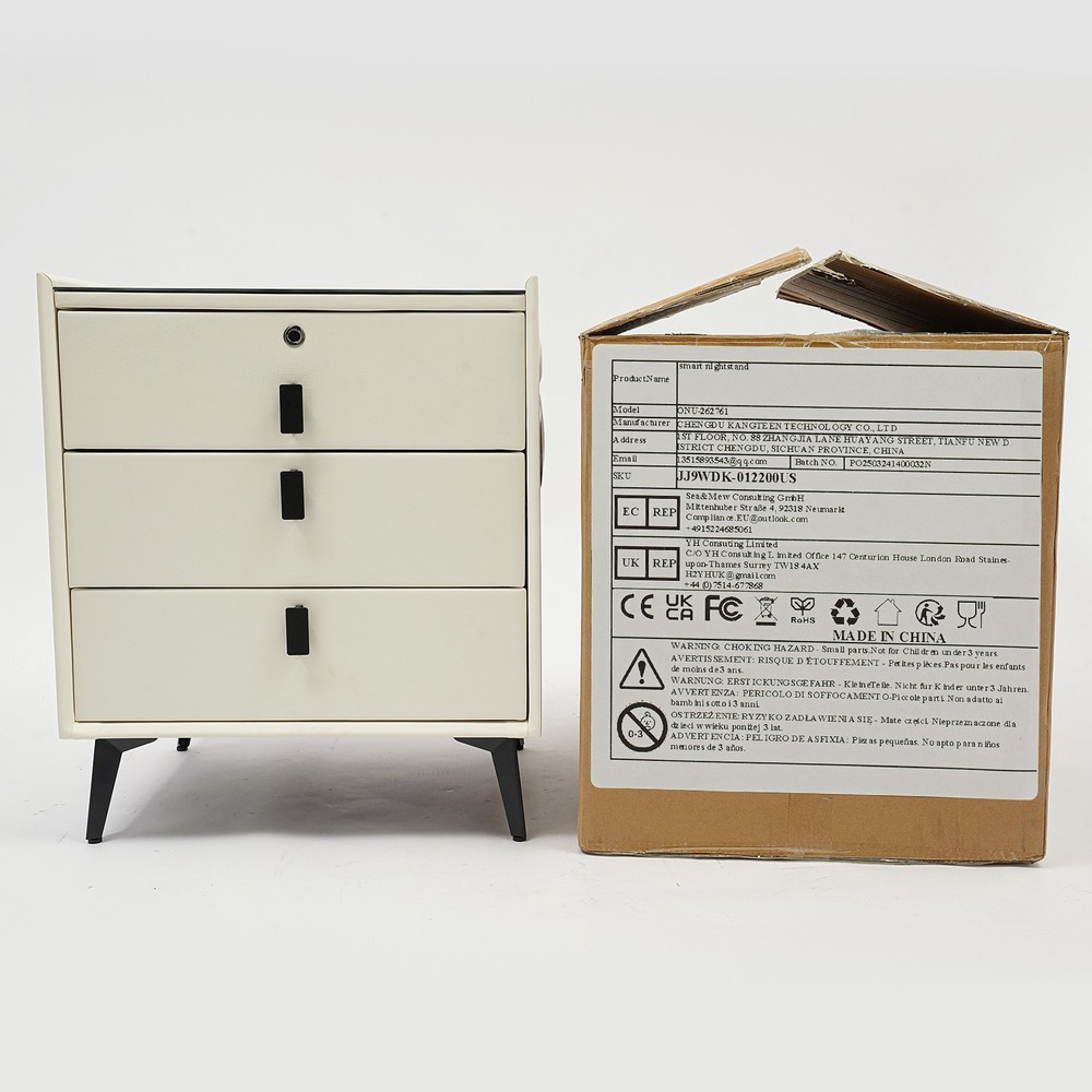 Smart Bedside Table Nightstand 3 Drawers- End Table with USB&Wireless Charging