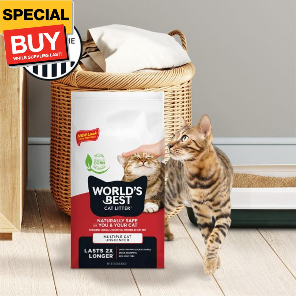 Multiple Cat Unscented, 15-Pounds - Natural Ingredients, Quick Clumping, Flushab