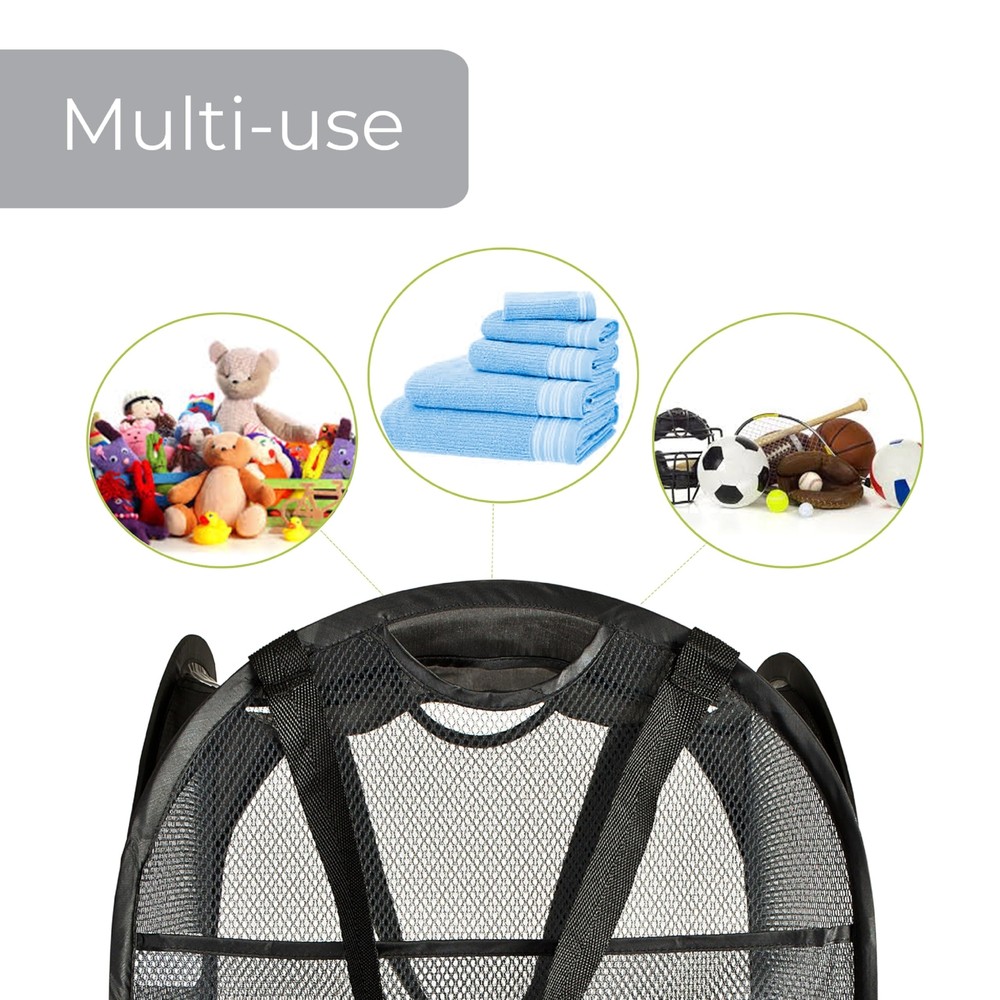 Deluxe Mesh Pop Up Square Laundry Hamper w/ Side Pocket & Handles - VentilAir...