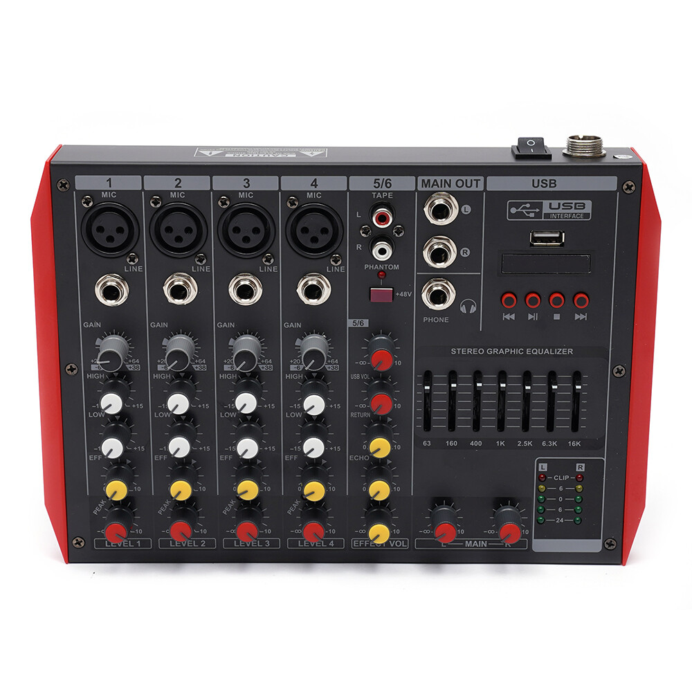 6-Channel Bluetooth Audio Mixer with Digital Effects and Phantom Power