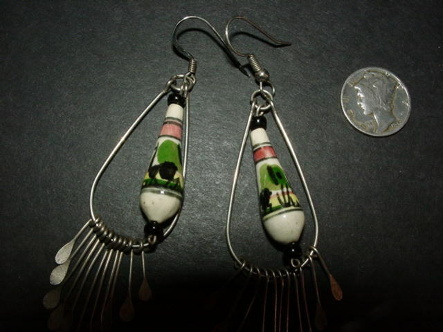 Vintage Sterling silver - hand painted - LLAMA theme - DANGLE pierced EARRINGS