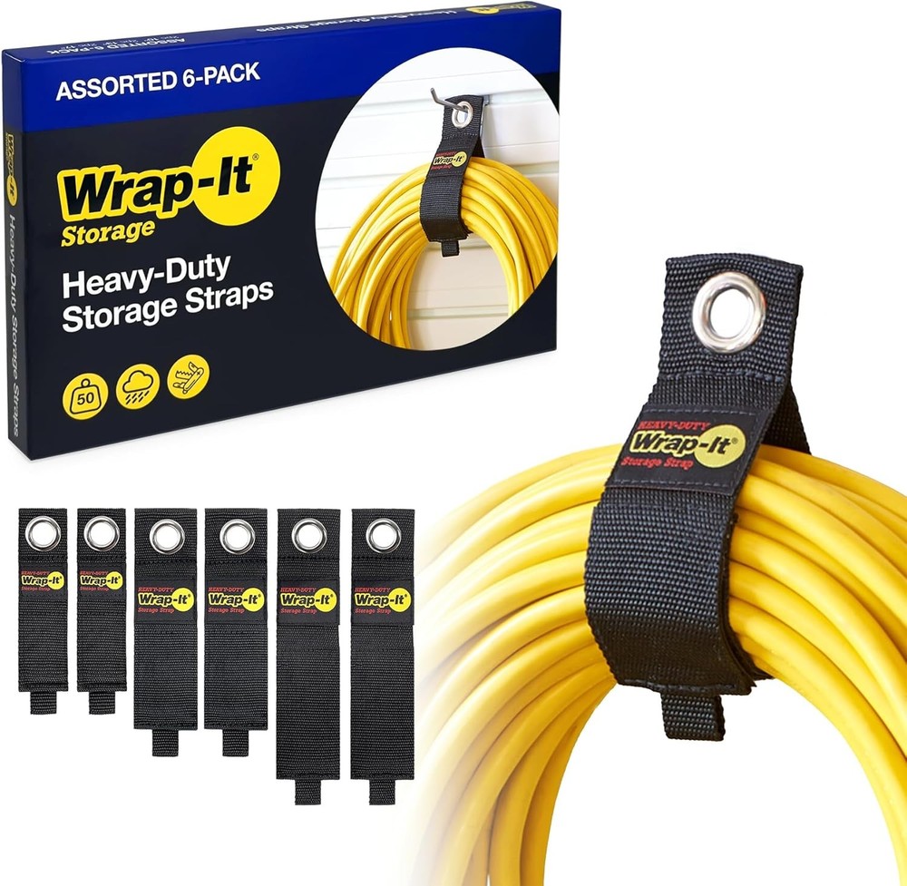 Heavy-Duty Wrap-It Storage Straps (Assorted 6 Pack) - Assorted 6-Pack, Black