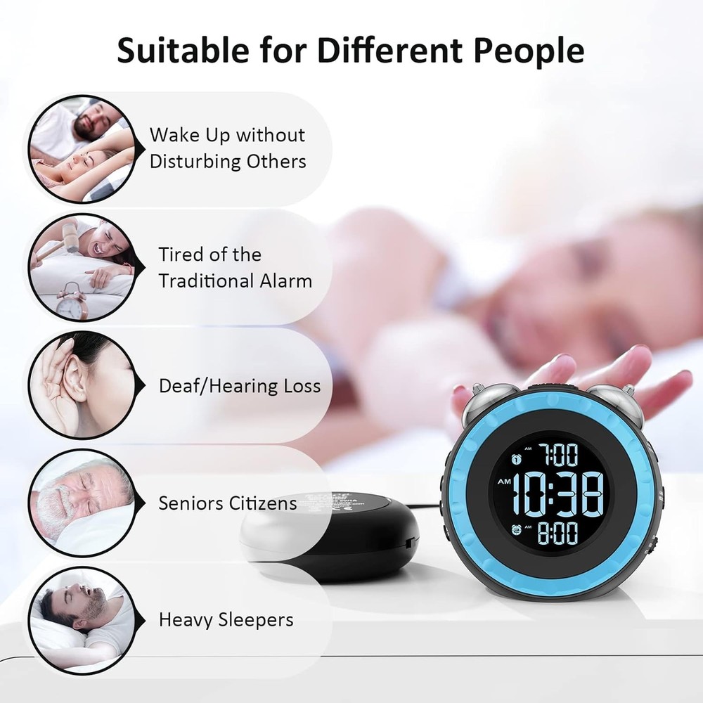 USB Alarm Clock with Bed Shaker - Customizable Brightness & Snooze Function