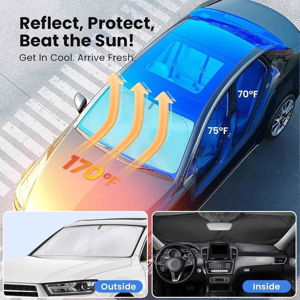 Car Windshield Sunshade - Advanced Light-Blocking Protection, Foldable Sun Sh...