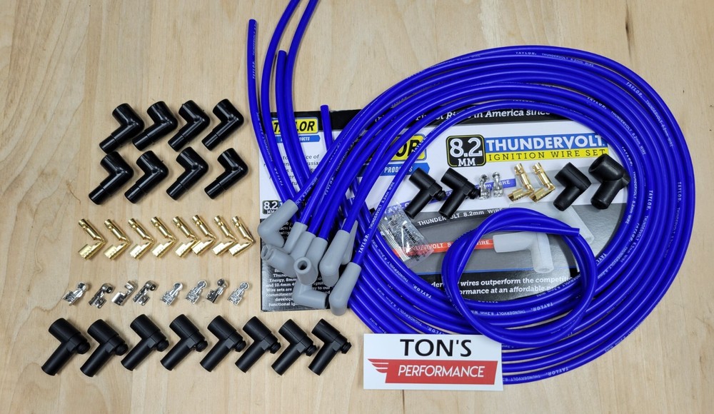 Taylor Cable Plug Wire Set 83651 ThunderVolt 8.2mm Blue 90 Deg HEI & Points, V8