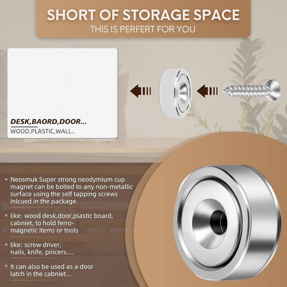 Neodymium Round Disc Magnets - 22lbs Pull, 6 Pack for Versatile Mounting