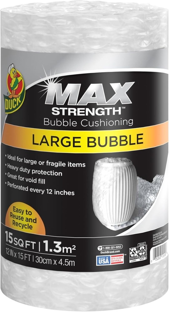 Perforated Large Bubble Cushion Wrap, 15 FT for Secure Packing & Shipping