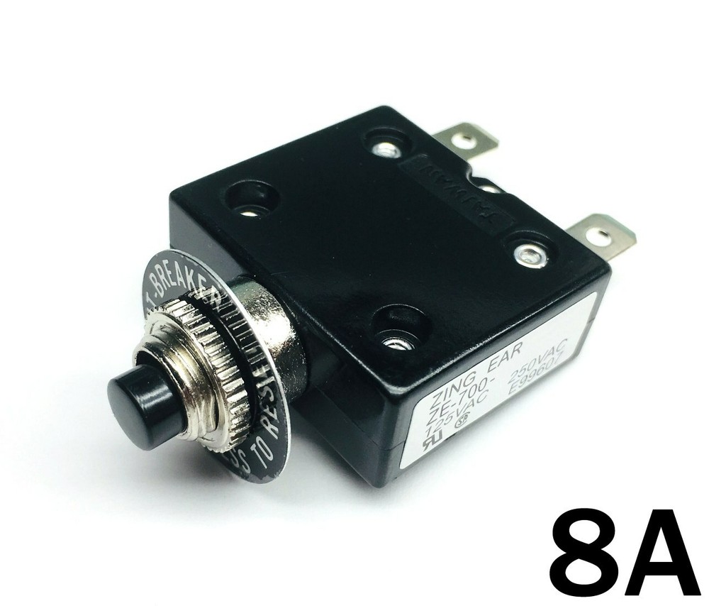 NEW 8 Amp Push Button Thermal Circuit Breaker 12-50V DC 125-250V Volt AC 8A