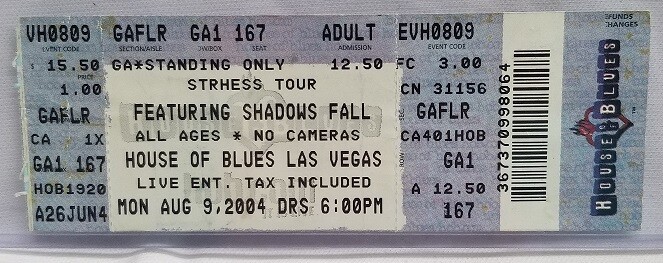SHADOWS FALL - ORIGINAL 2004 UNUSED WHOLE FULL CONCERT TICKET