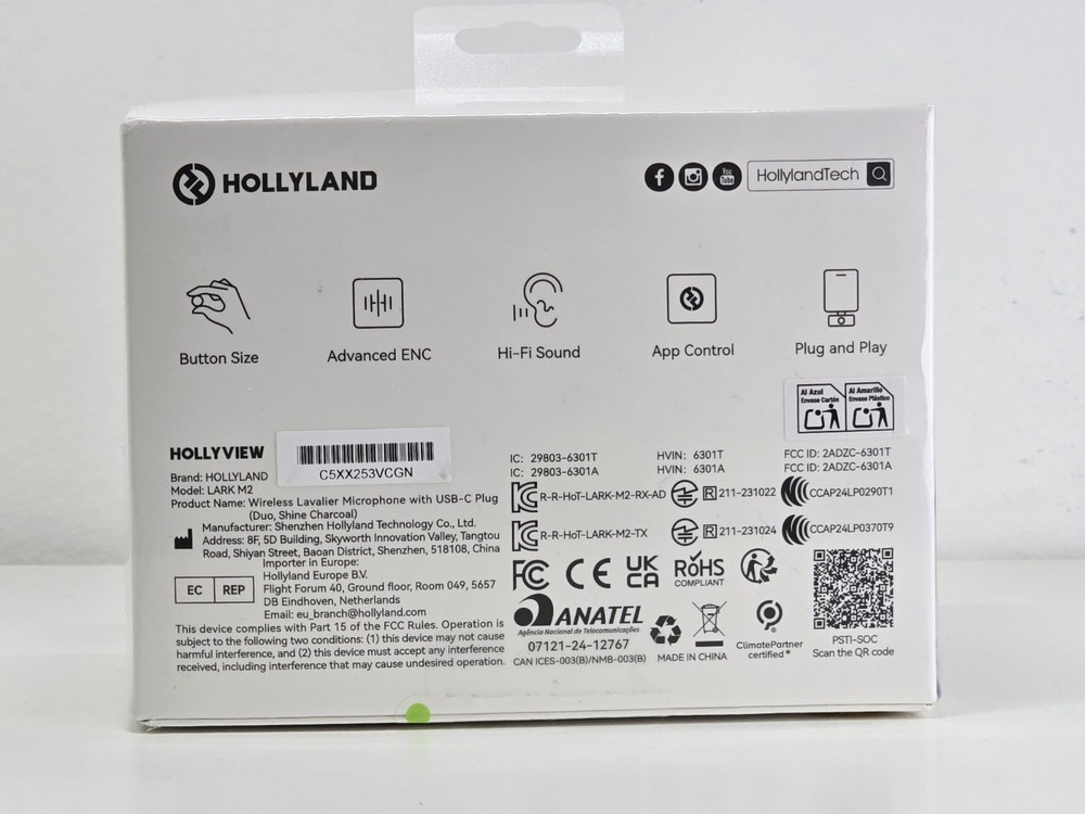 Hollyland Lark M2 Wireless Lavalier Microphone for iPhone 15/Android, USB-C RX