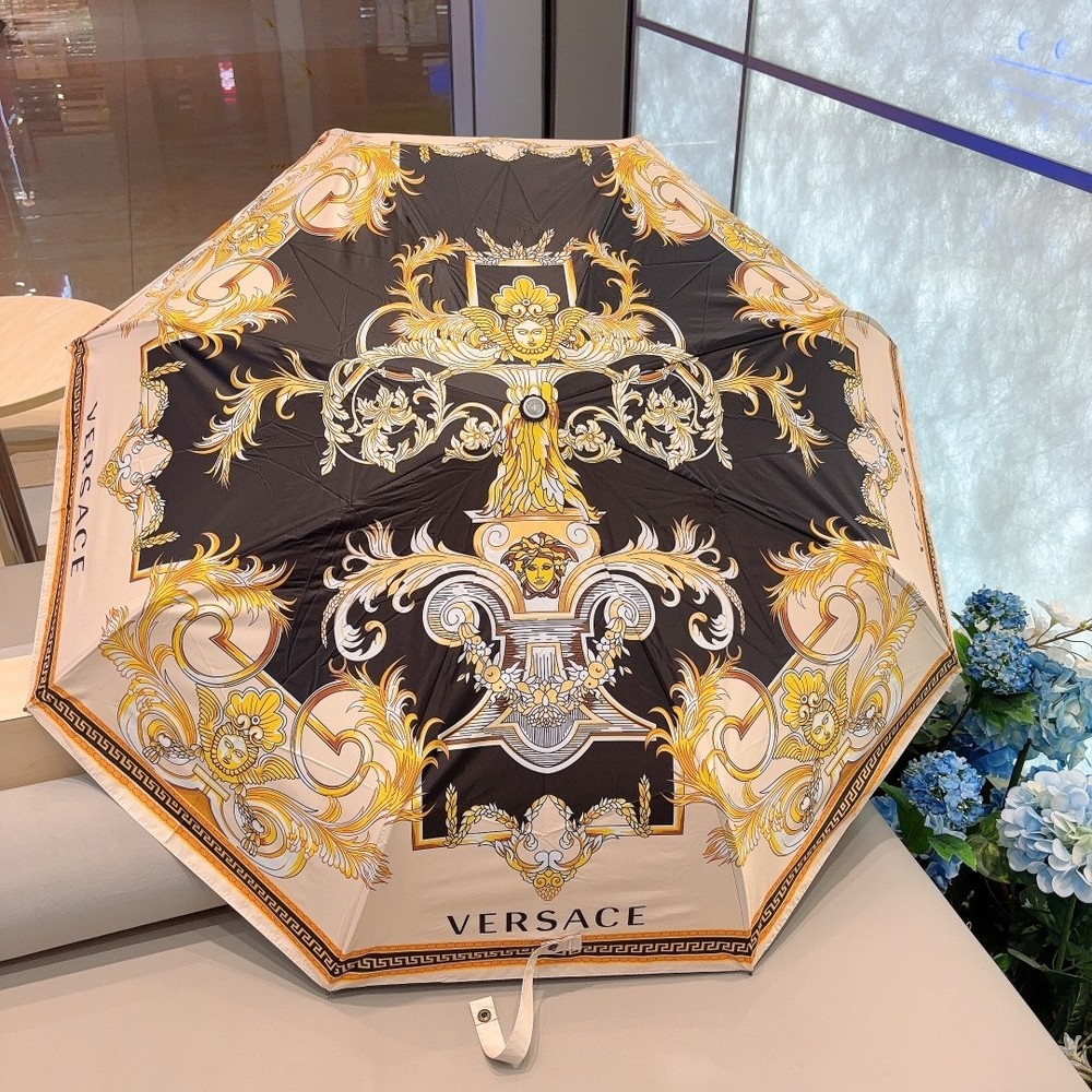 Versace Black Baroque Pattern Umbrella Automatic 3-Fold Sun Rain Parasol