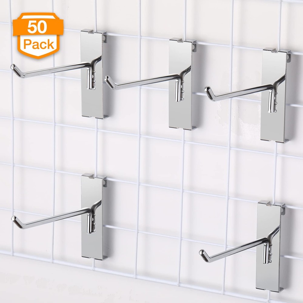 50 PCS 6 Inch Gridwall Panel Hooks Silver Display Hangers Retail Storage