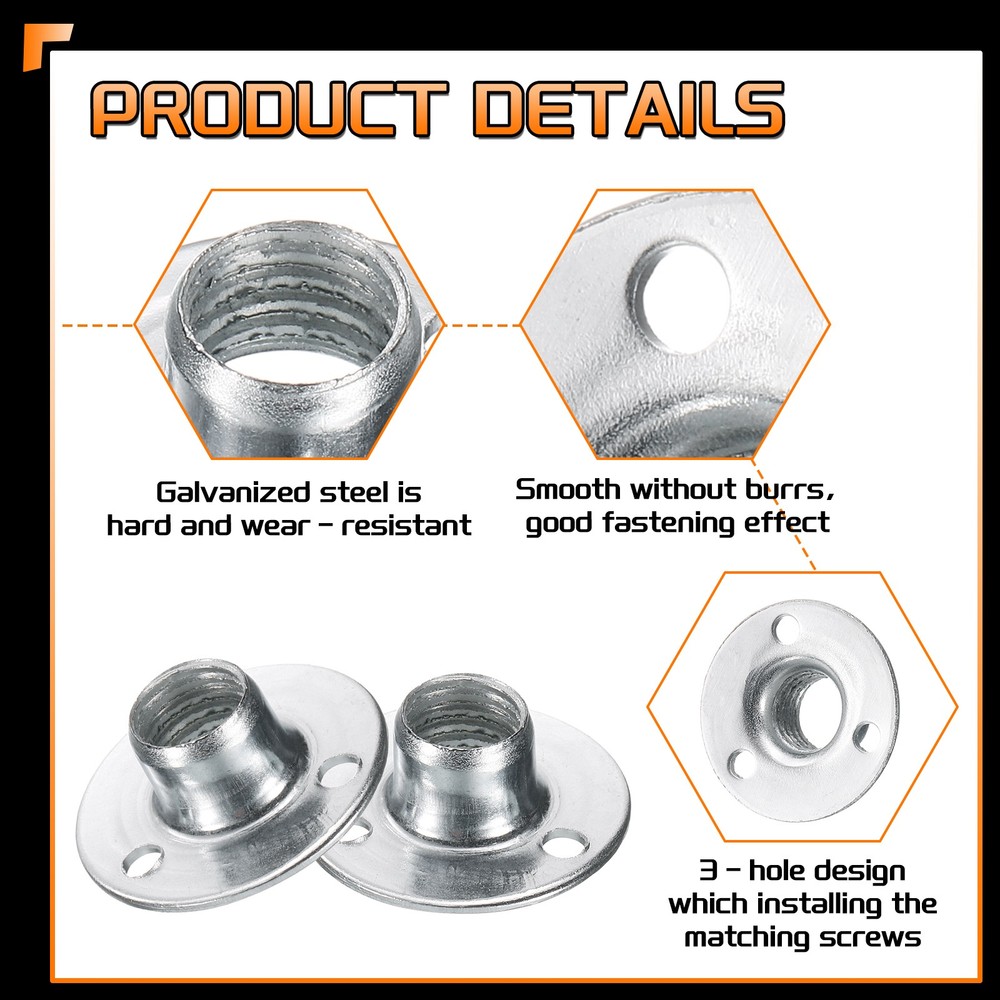 8Pcs Round Nut T Nuts, M10 3 Hole Iron Nuts, Height 8.2mm, Silver