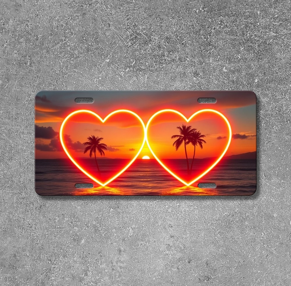 Beautiful Twin Hearts Graphic Custom Text License Plate Customizable Gift
