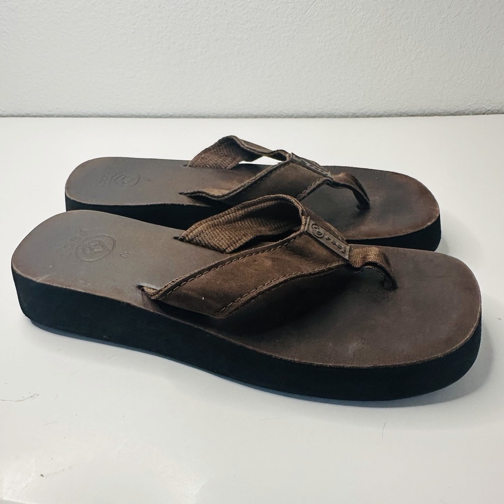 Reef Men’s Brown Leather Flip Flops Size 10