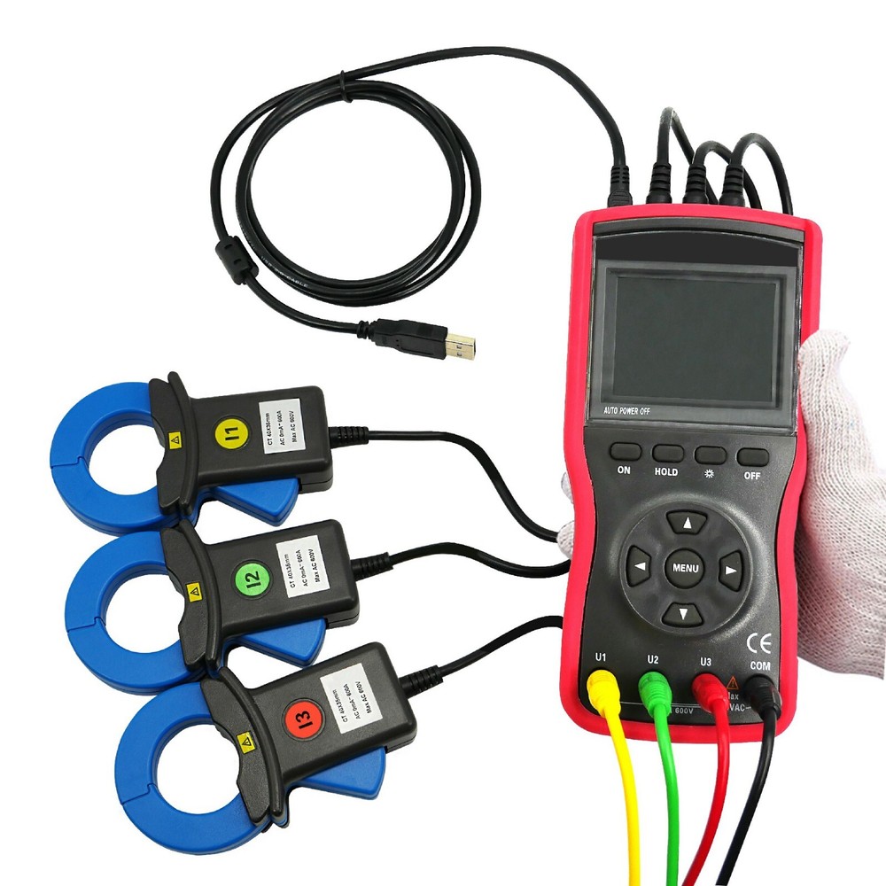 Three phase Digital Phase Voltmeter Clamp Meter 600V 600A 360° Current Detector