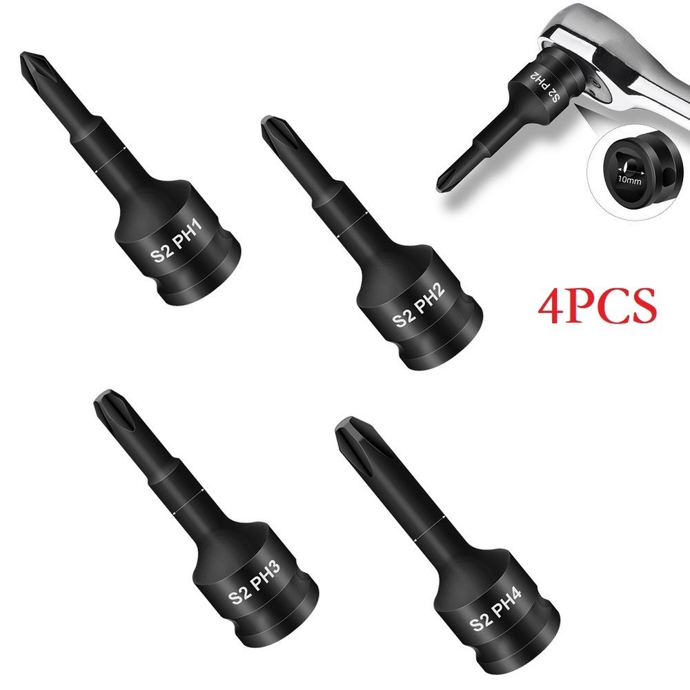 3 8inch Corss Screwdriver Bit Drive Socket Adapter Head PH1 PH2 PH3 PH4