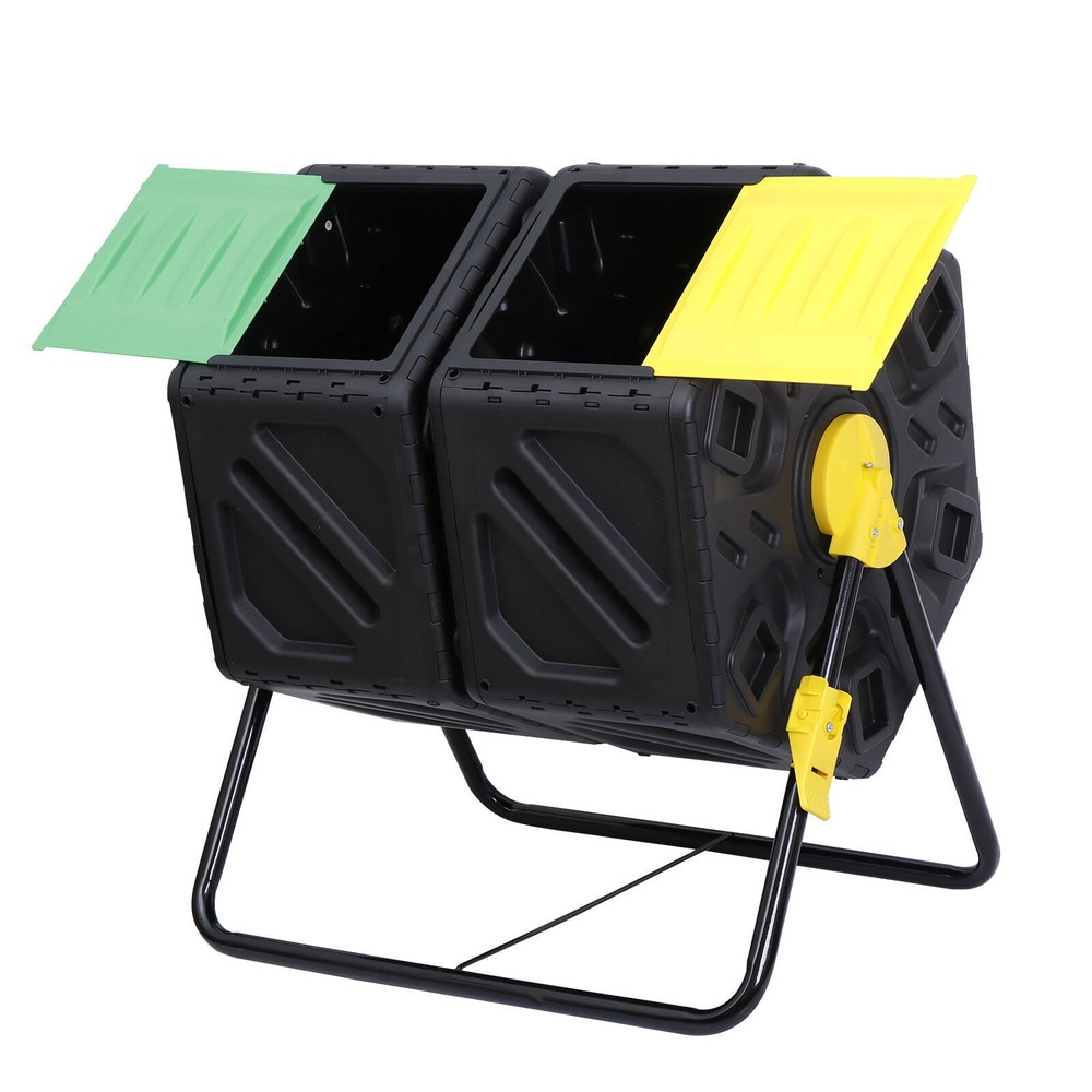 Dual 360 Degrees Rotation Compost Bins Tumbling Metal Support Sturdy Composting