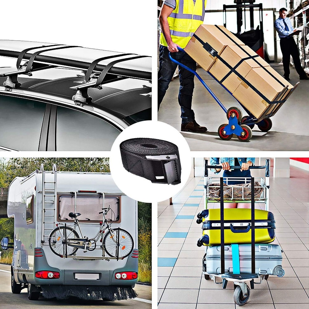 Premium Tie Down Straps Short, 4 Pack Adjustable Lashing Black 4pcs