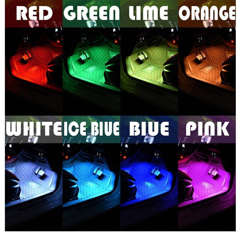 Leiboow Car LED Strip Lights, 4Pcs App Control 48 LEDS-USB, Multicolor