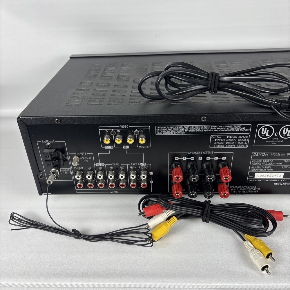 Denon DRA-375RD Stereo Receiver Tested & Working W/ Av Cable Bundle No Remote