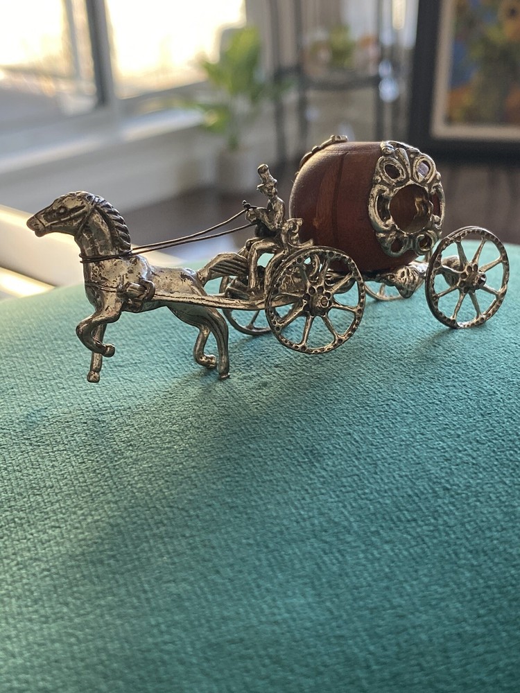 Rare Hallmarked 800 Solid Silver Cinderella Pumpkin Cariage Miniature