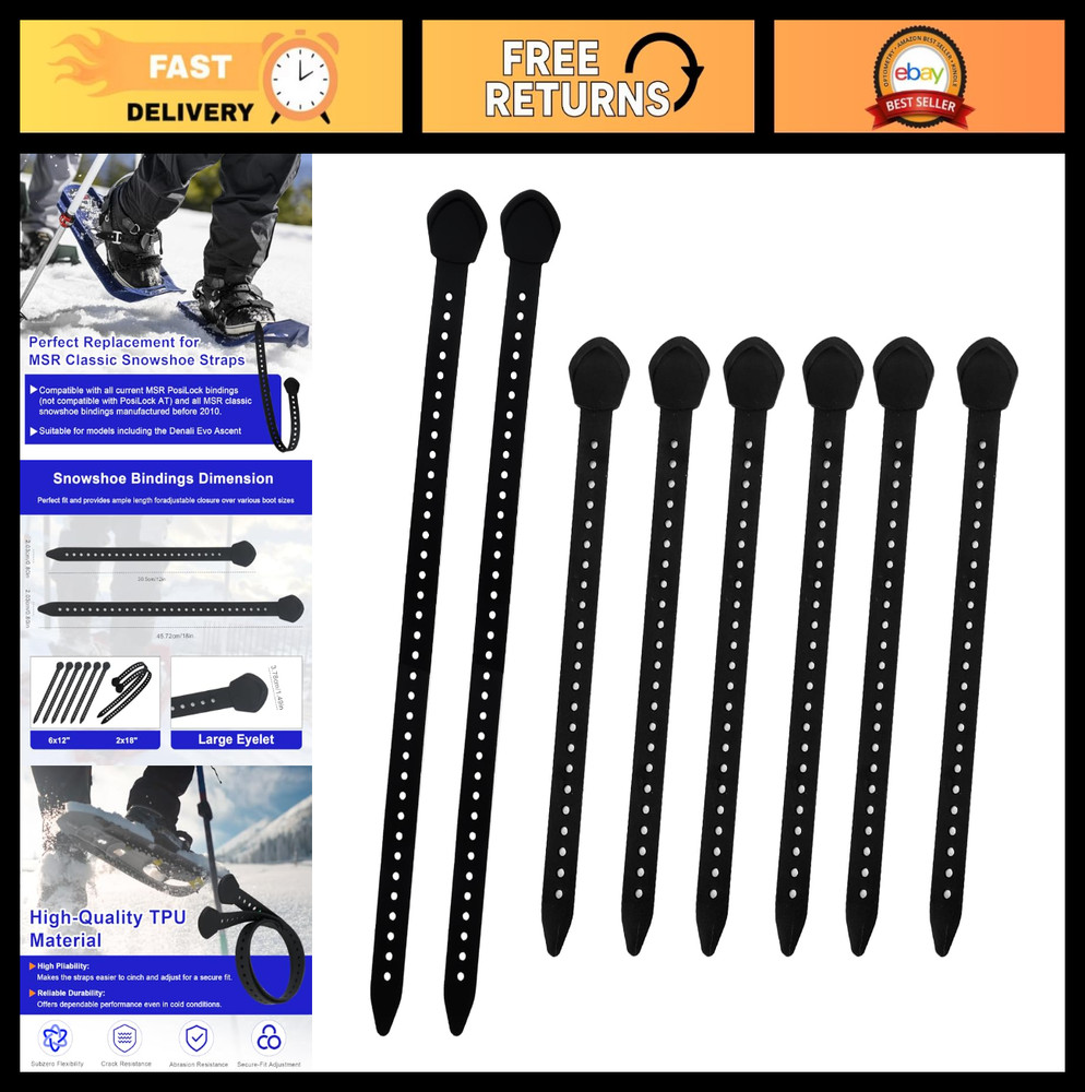 Sturdy Snowshoe Bindings Replacement Kit - Compatible with MSR Classic Straps, 6