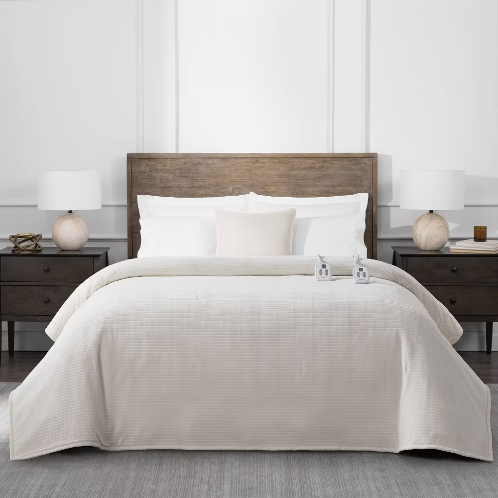 Brookstone King Heated Chenille Knit Blanket Ivory