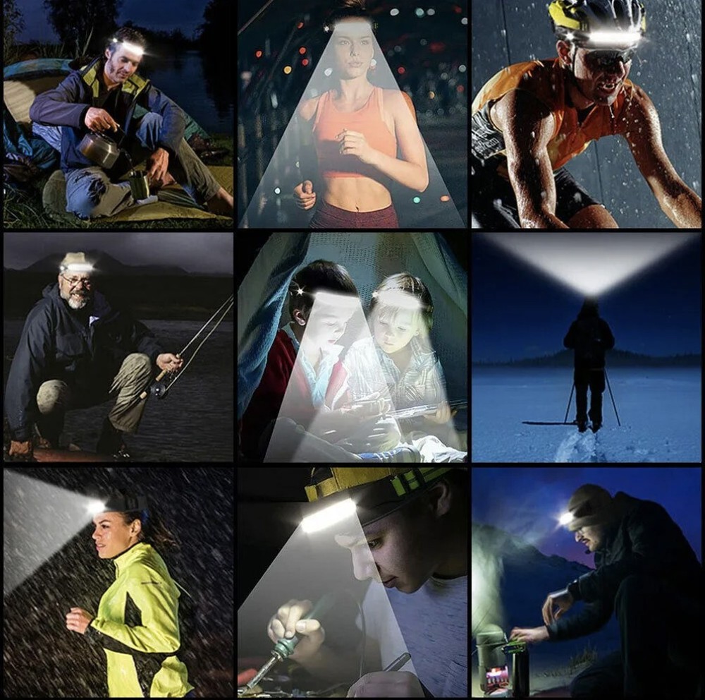 Four (4) COB Headlamp USB Rechargeable LED Torch Work