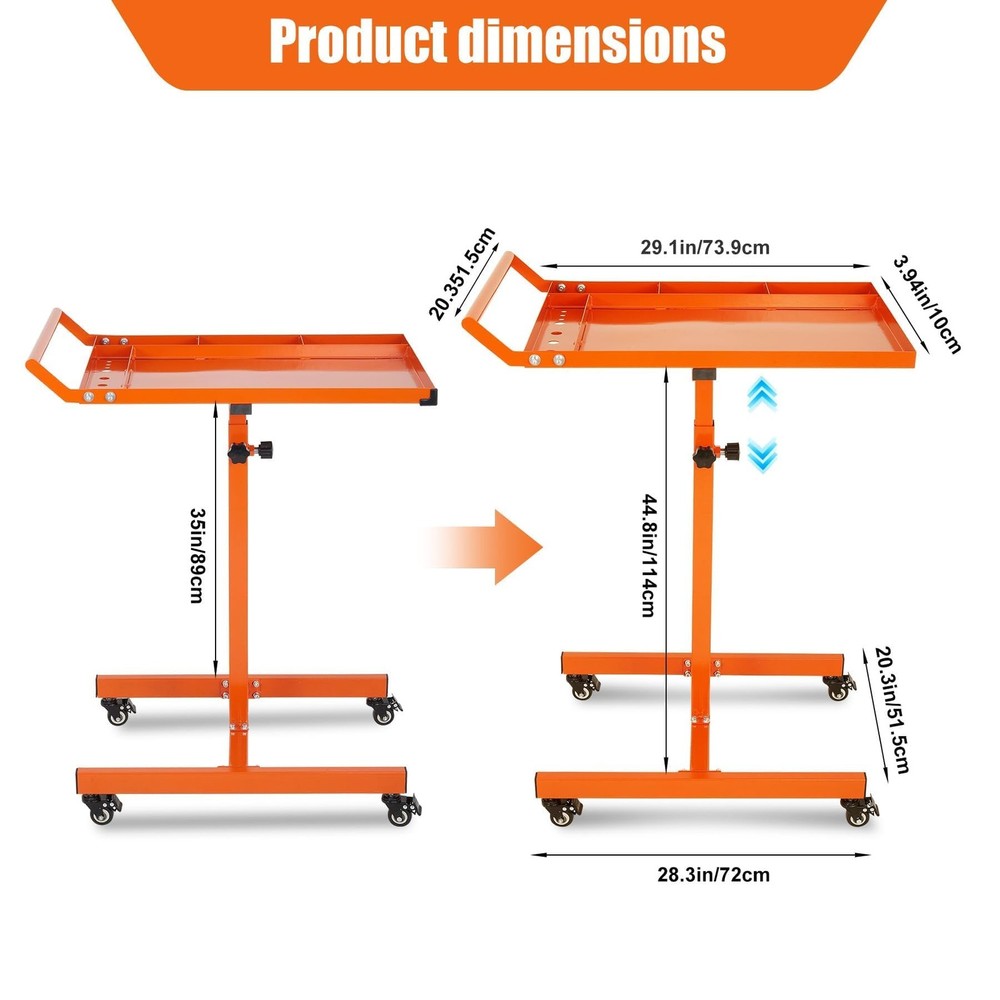 Mobile Work Table 300Lbs Mobile Rolling Tool Table with Wheels Adjustable Height