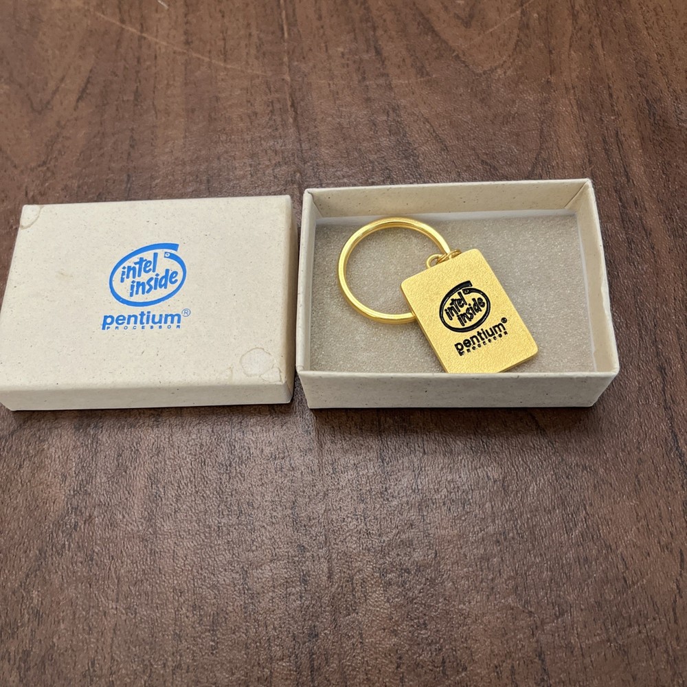 Vintage Intel Inside Pentium Processor Keychain With Actual CPU Chip 1993