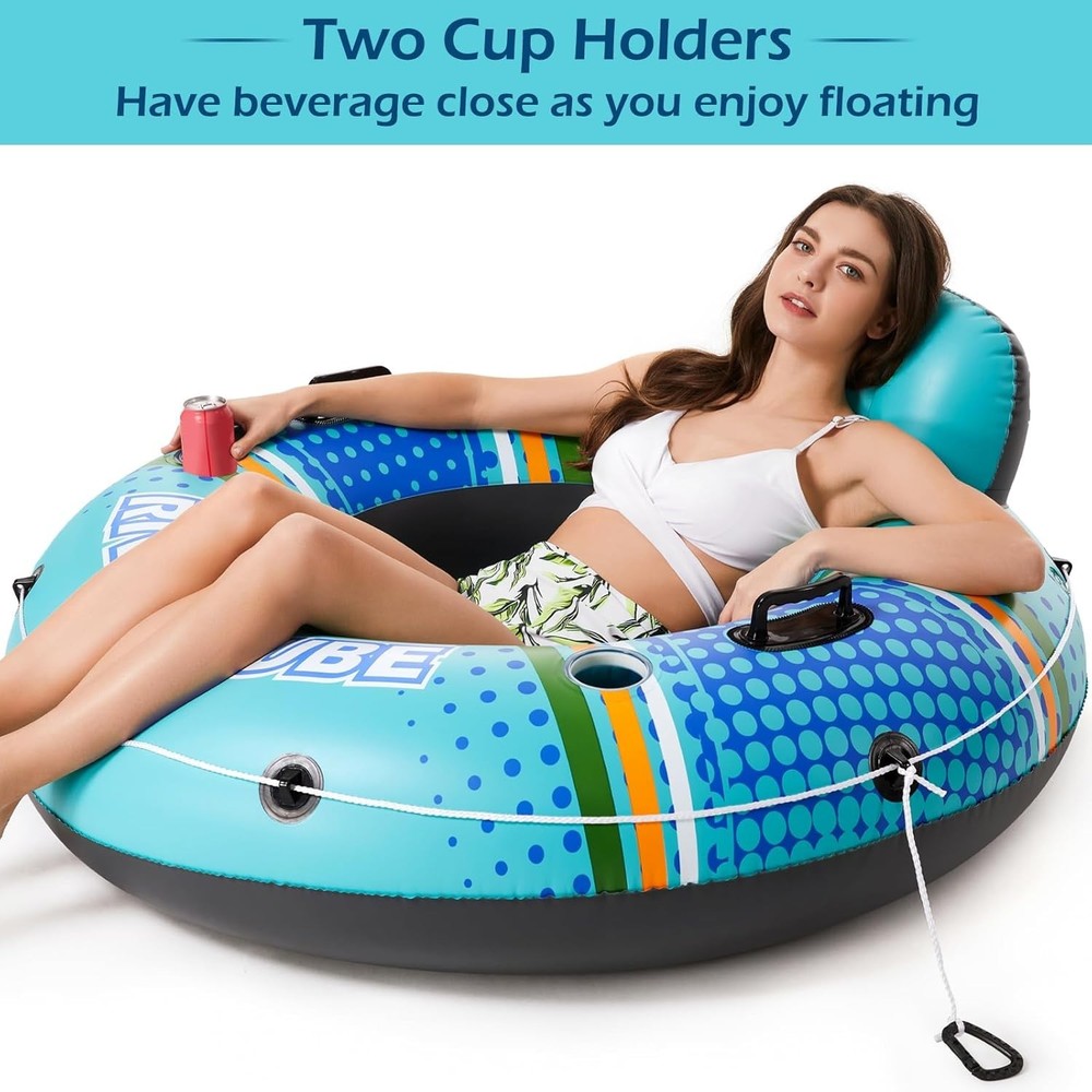 Extra-Large Inflatable River Tube Float - 2 Cup Holders for Ultimate Leisure