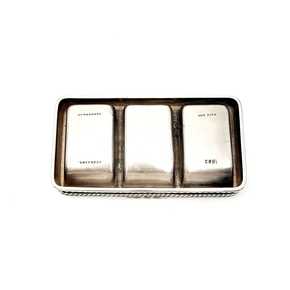 Antique Howard & Co Sterling Silver 3 Compartment Stamp Box #8633