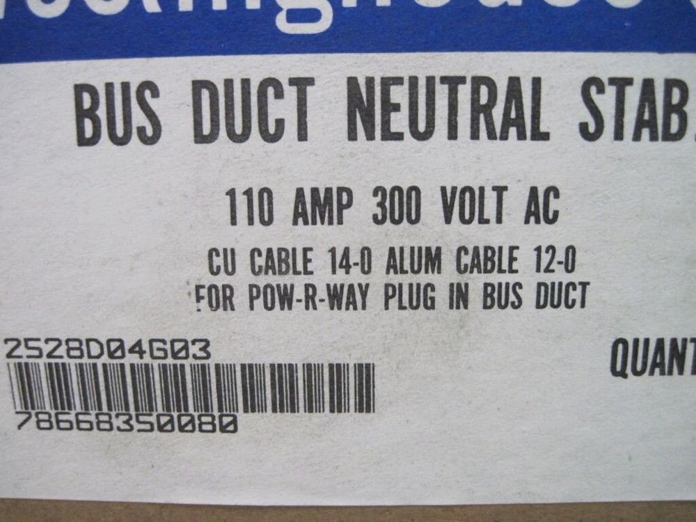 Westinghouse Bus Duct Neutral Stab Base 110A 300Vac