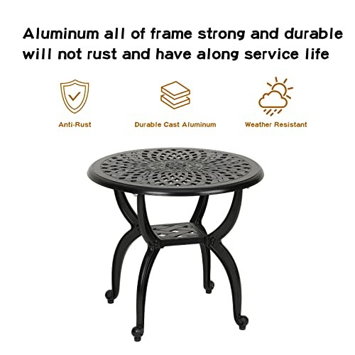 Cast Aluminum Side/End Table, Anti-Rust Coffee Bistro Table for Black round