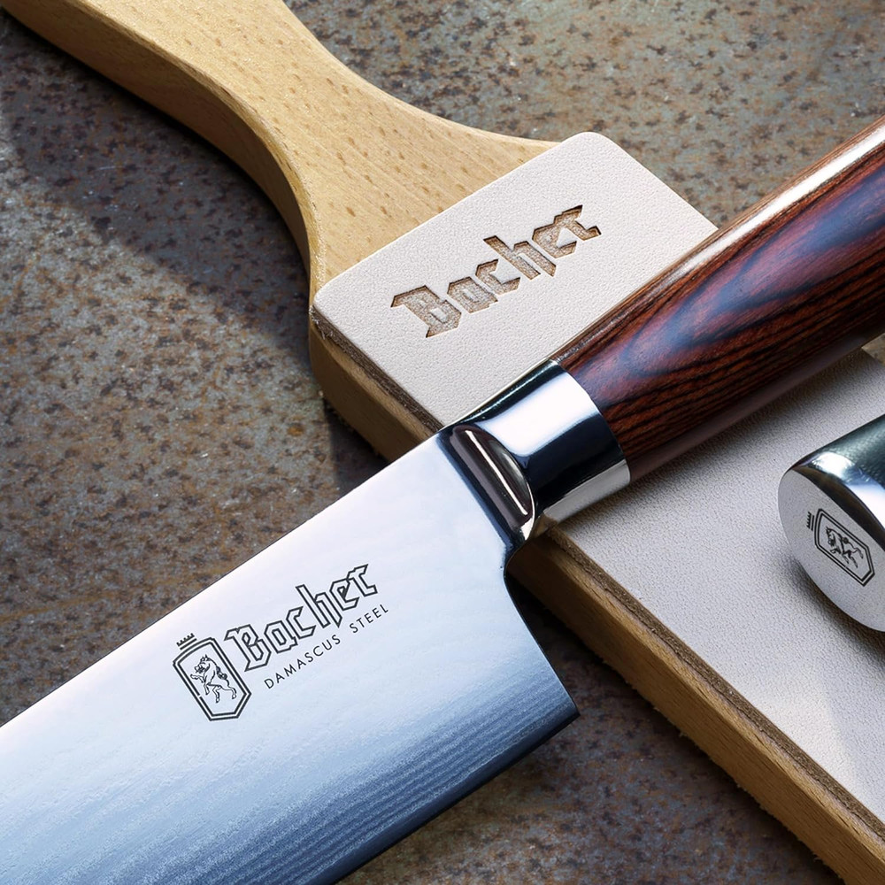 Bacher Premium Leather Strop for Knife Sharpening with Polishing Compound