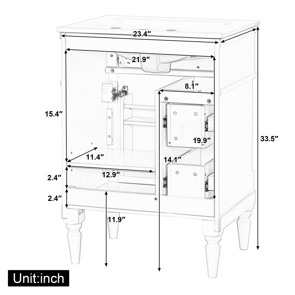 Bathroom Vanity W Sink Flip Drawer Adjustable Shelf Solid Rubberwood Frame