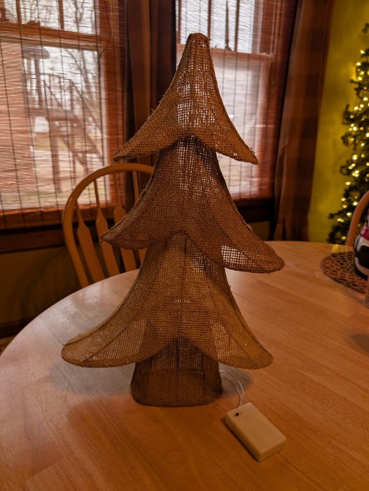Tabletop Burlap Christmas Tree with Lights