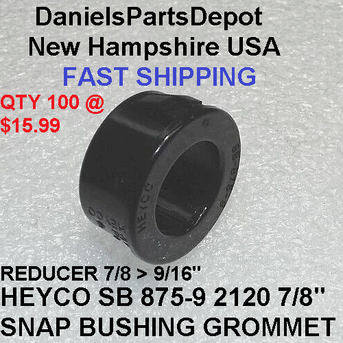 x100 7/8" HEYCO SB-875-9 #2120 SNAP BUSHING BLACK NYLON PLASTIC CABLE PROTECTOR
