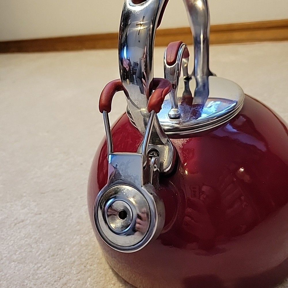 KitchenAid 2 Quart Whistling Tea Kettle Pot Red Enamel