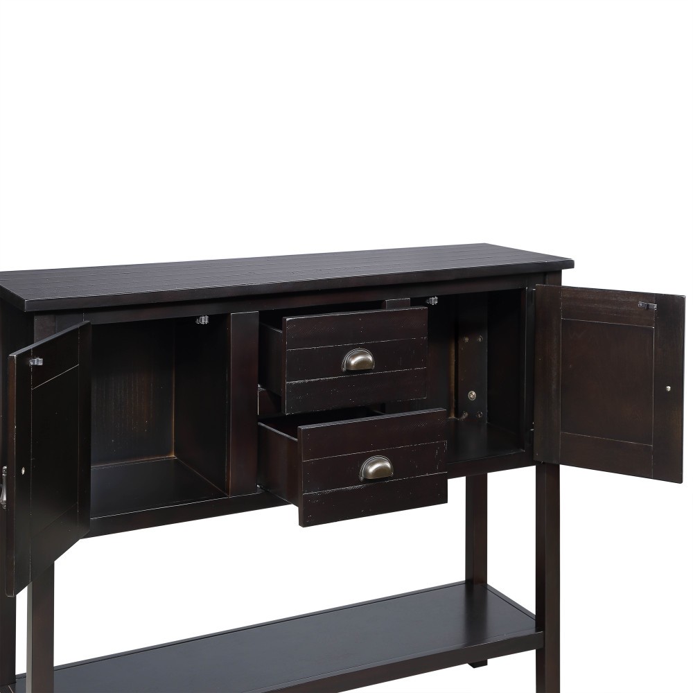 Solid Wood 48'' Sideboard Console Table - 2 Drawers/Cabinets, Shelf,Espresso
