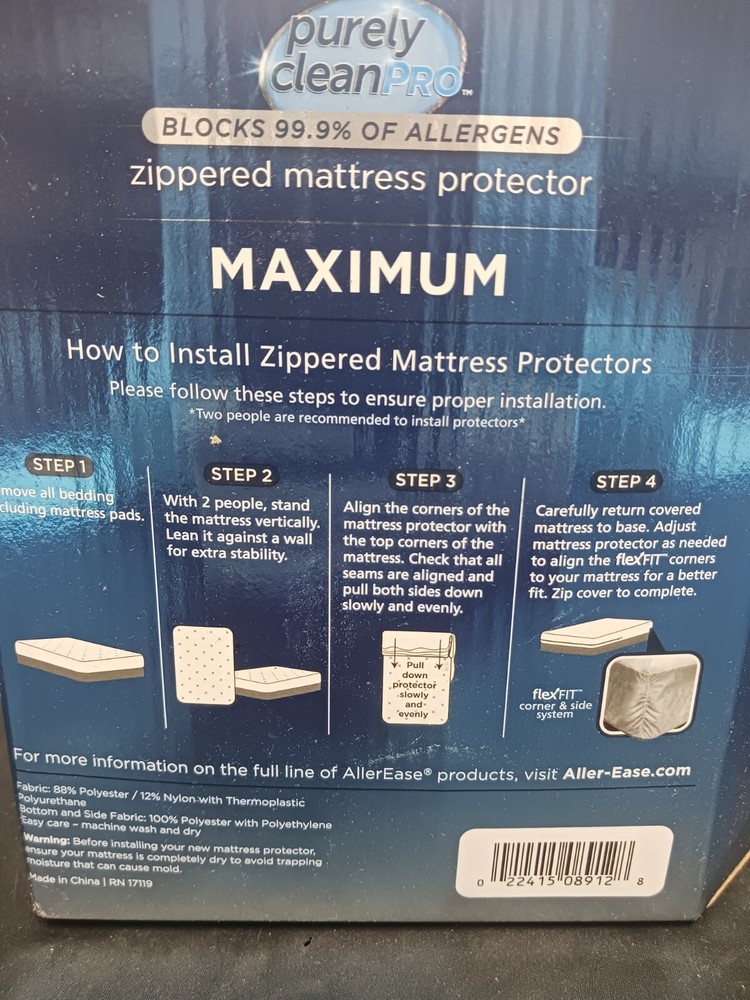 Maximum Mattress Protector White AllerEase Waterproof Washable Full Size