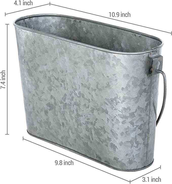 Rustic Tin Hanging Storage Bin, Galvanized Metal Bathroom Magazine Holder