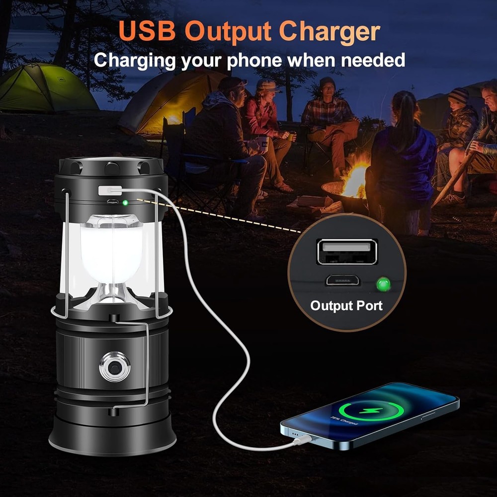 Portable Solar LED Camping Lantern Waterproof Rechargeable Emergency Flashlight