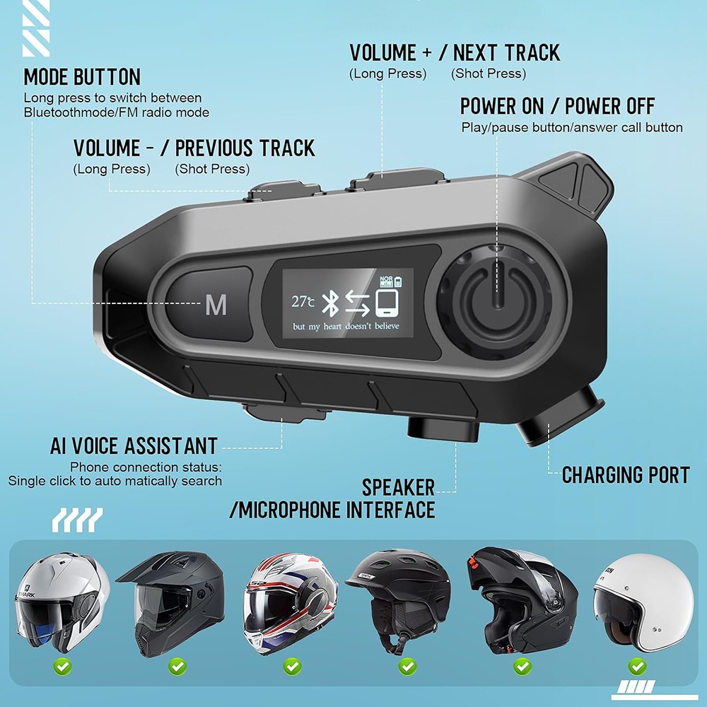 Bluetooth Headphone Motorcycle Helmet Intercom Headset Interphone Handfree Call
