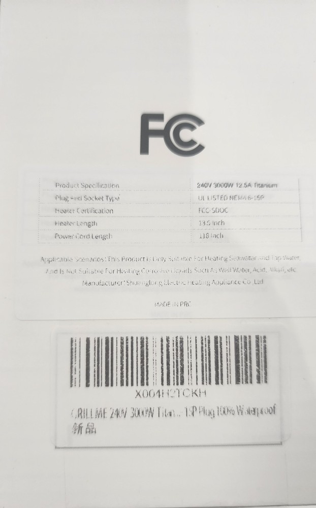 GRILLME X1 240V 3000W Bathtub and Swimming Pool Water Heater 100% Waterproof