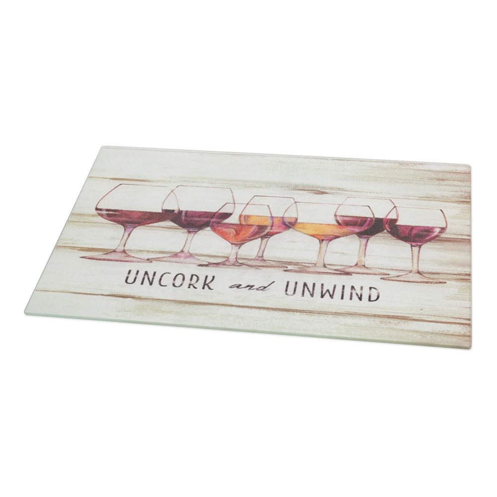 Boston International Cutting Textured Glass Board, Large, Uncork & Unwind