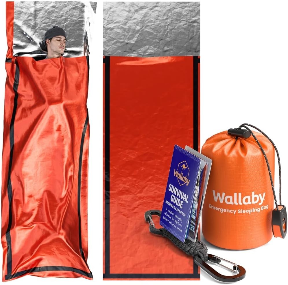 Wallaby 2-Pack Emergency Mylar Sleeping Bags with Nylon Pouches, Whistle Pull