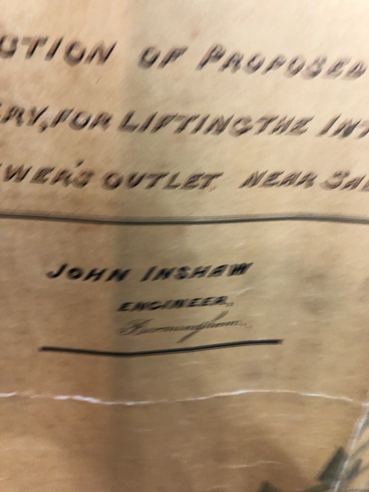 Victorian Engineering Drawing Saltley Sewer Birmingham John Inshaw Original